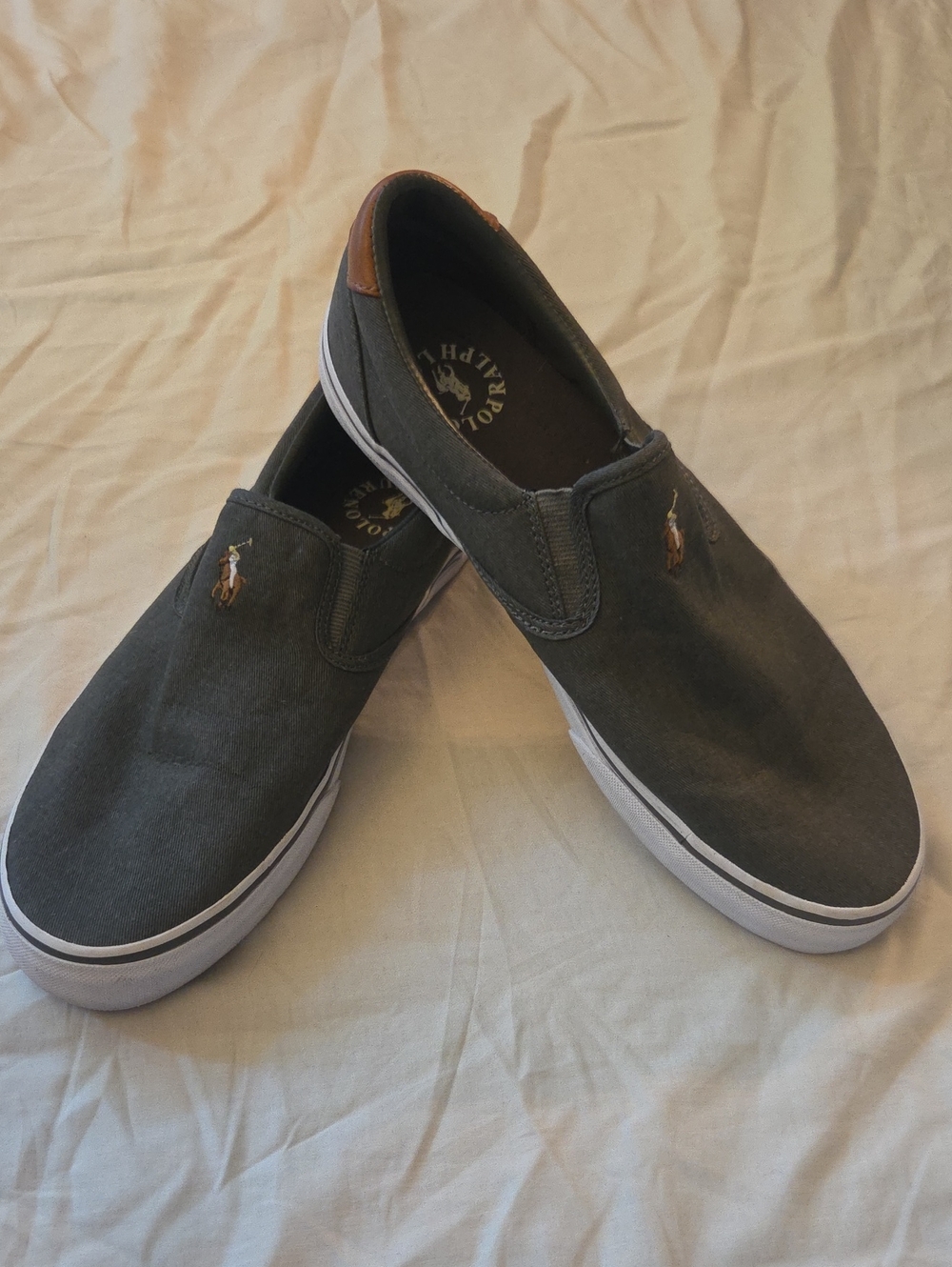 Polo by Ralph Lauren Charcoal Thompson Loafers with Tan Heel Accent